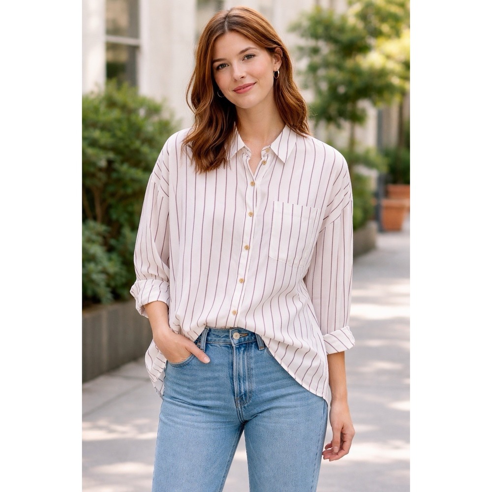 Pilcro Boyfriend Striped Buttondown Sz M Oversized‎ Relaxed Preppy Anthropologie
